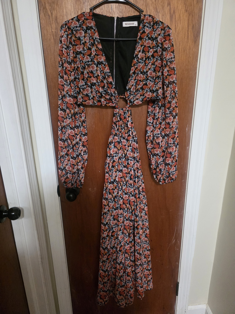 Cut Out Floral Long Sleeve Dress